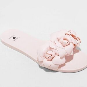 Shade & Shore Pink Flower Slide Sandals